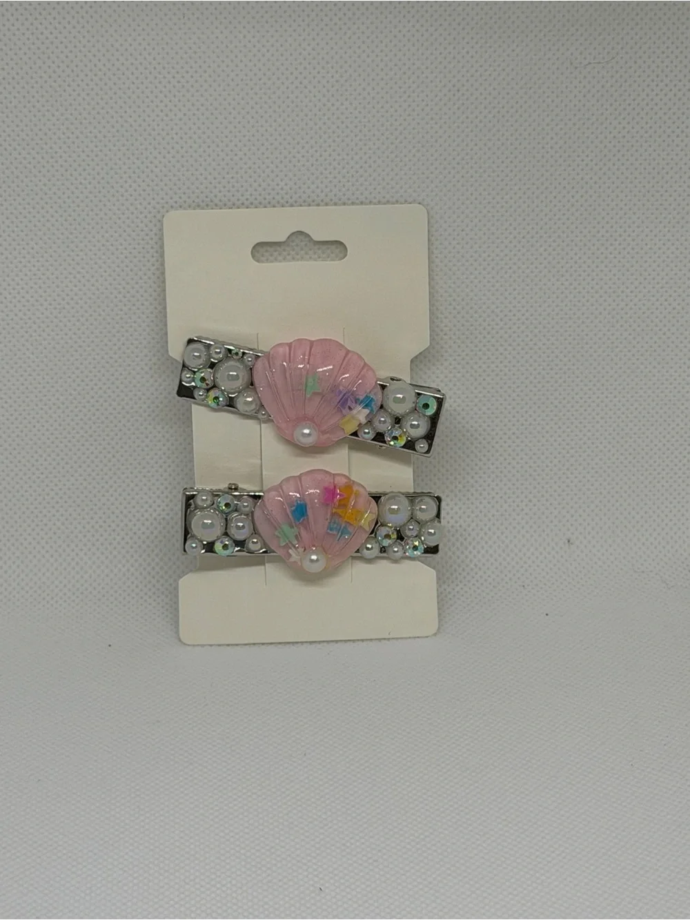 Kids Pink Shell Pearl Hair Clips - Cute Decorative Barrette Set
